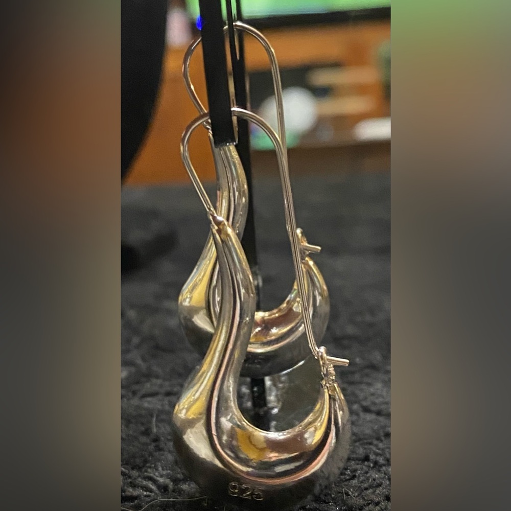 Sterling Silver Curved Drop Earrings - Silver